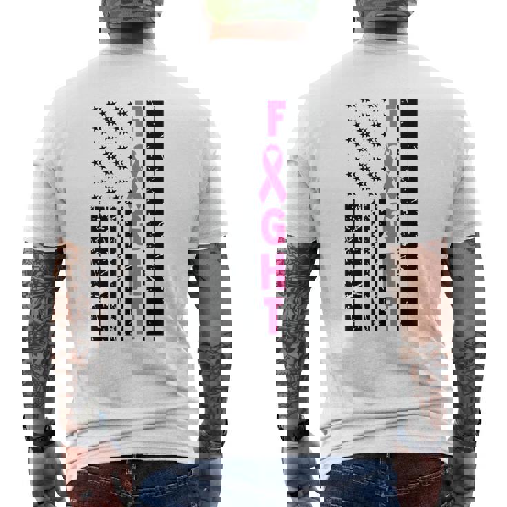 Fight Breast Survivor American Flag Breast Cancer Awareness Men's Back Print T-shirt
