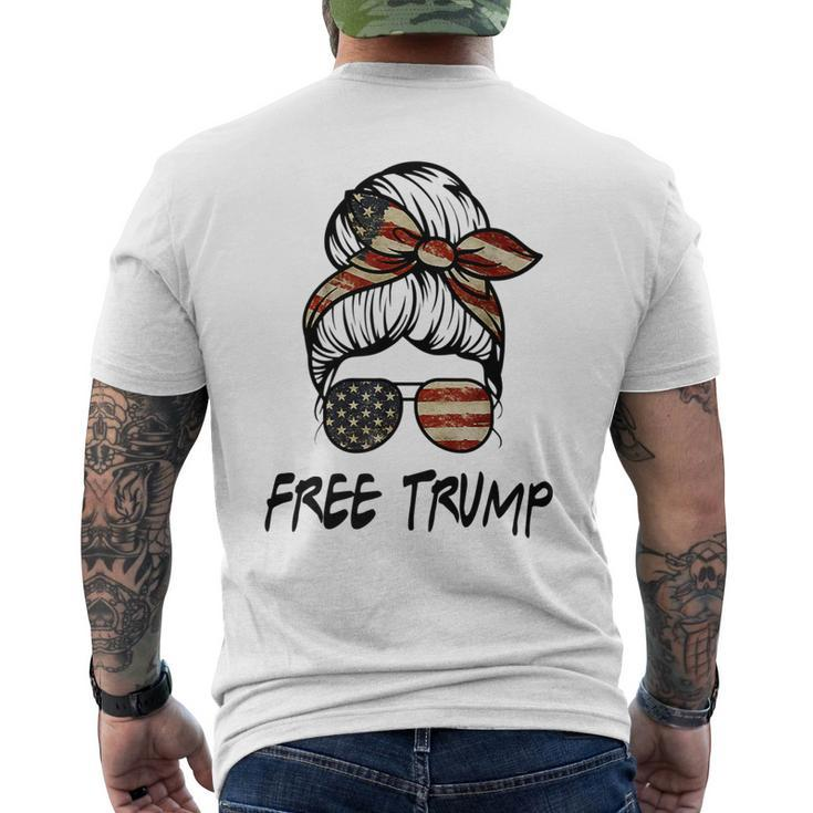 Free Donald Trump Messy Bun Republican Pro Trump Us Flag Men's Back Print T-shirt