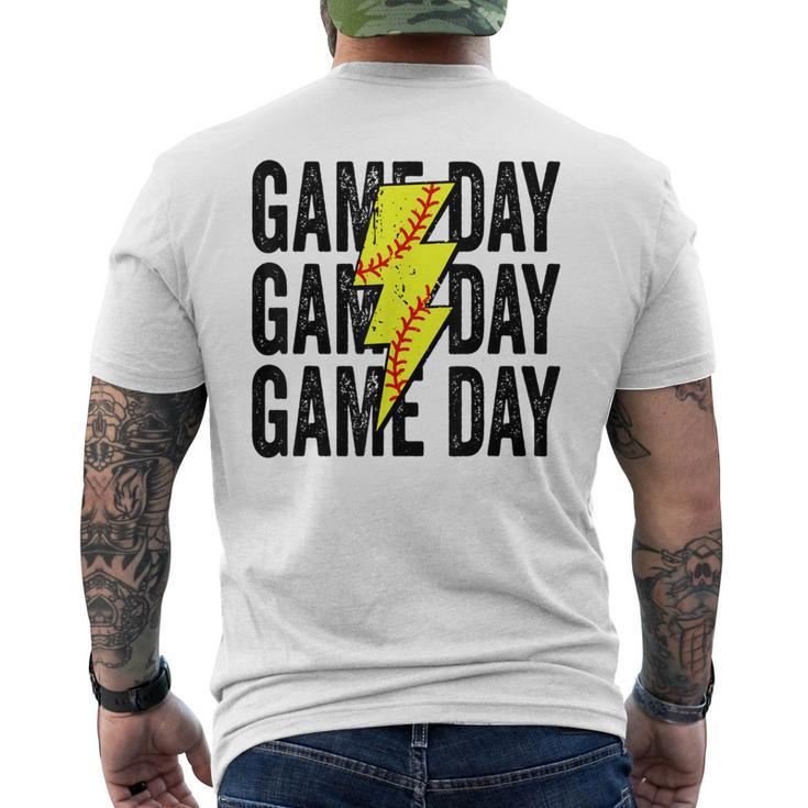 Gameday Softball Gameday Lightning Bolt Leopard Softball Mom Men's Back Print T-shirt