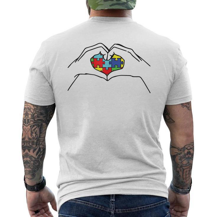 Hand Heart Autism Awareness Proud Autism Mom Men's Back Print T-shirt