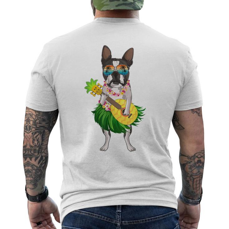 Hawaiian Boston Terrier Dog Pineapple Ukulele Summer Men's Back Print T-shirt