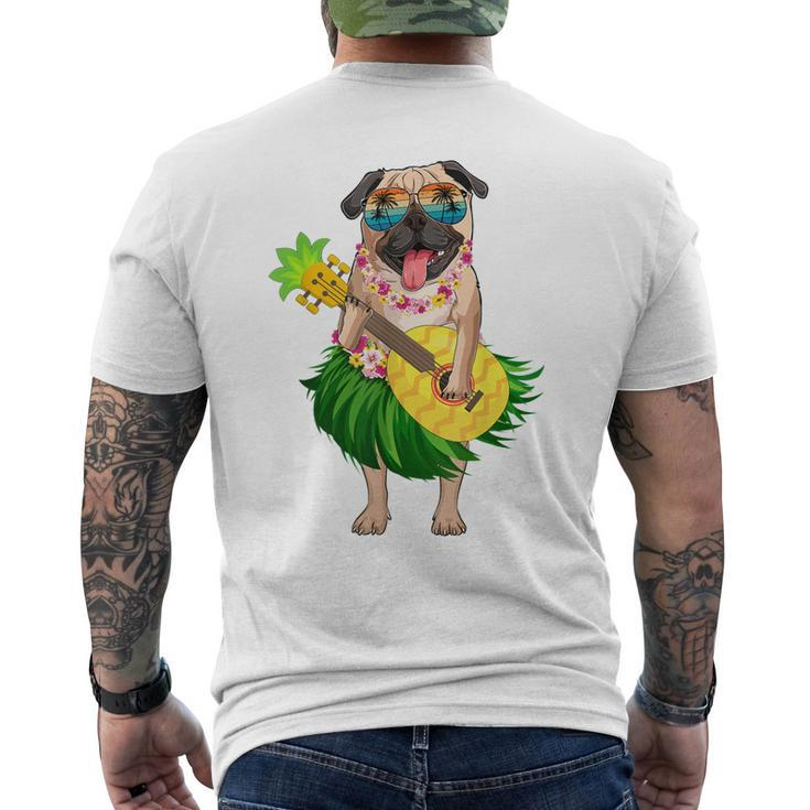 Hawaiian Pug Dog & Pineapple Ukulele Summer Vacation Men's Back Print T-shirt