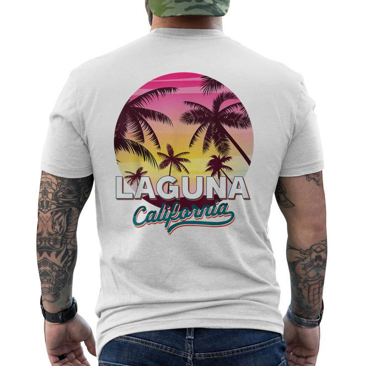 Laguna California Palm Tree Beach Summer Vacation Sunset  Mens Back Print T-shirt