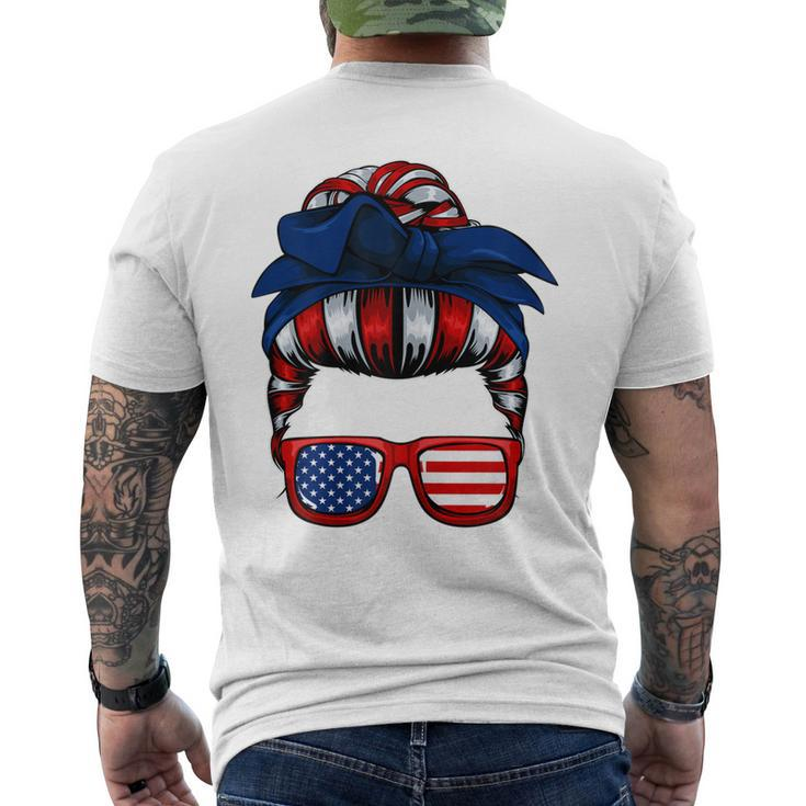 Messy Bun American Flag 4Th Of July Patriotic Mom Men's Back Print T-shirt