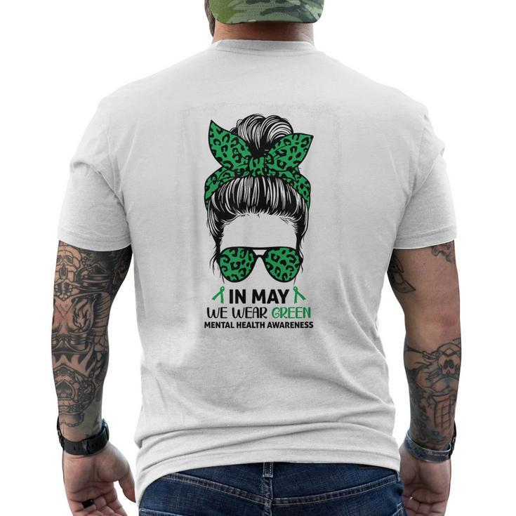 Messy Bun In May We Wear Green Mental Health Awareness Month Men's Back Print T-shirt