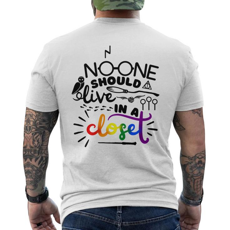 No One Should Live In A Closet Pride Lgbtq Lesbian Gay Ally   Mens Back Print T-shirt