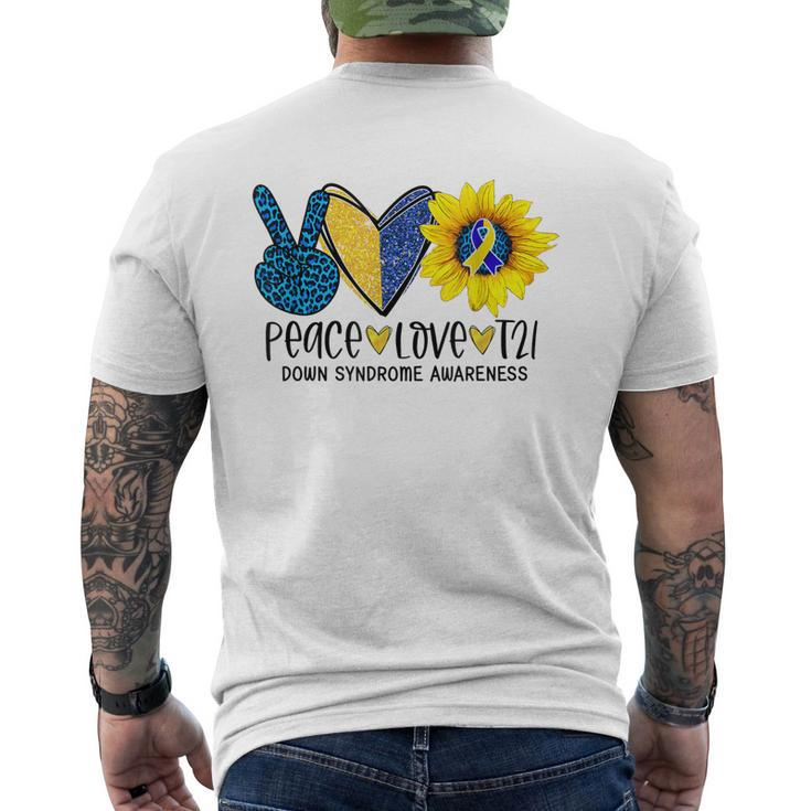 Peace Love T21 Down Syndrome Leopard Peace Sign & Sunflower Men's Back Print T-shirt