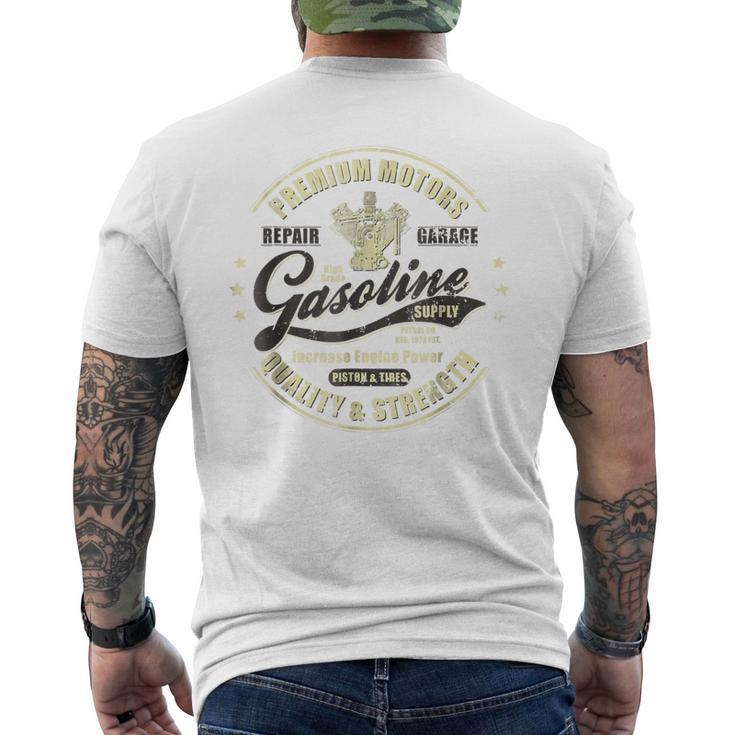 Retro Mechanic  Vintage Gasoline Sign Mens Back Print T-shirt