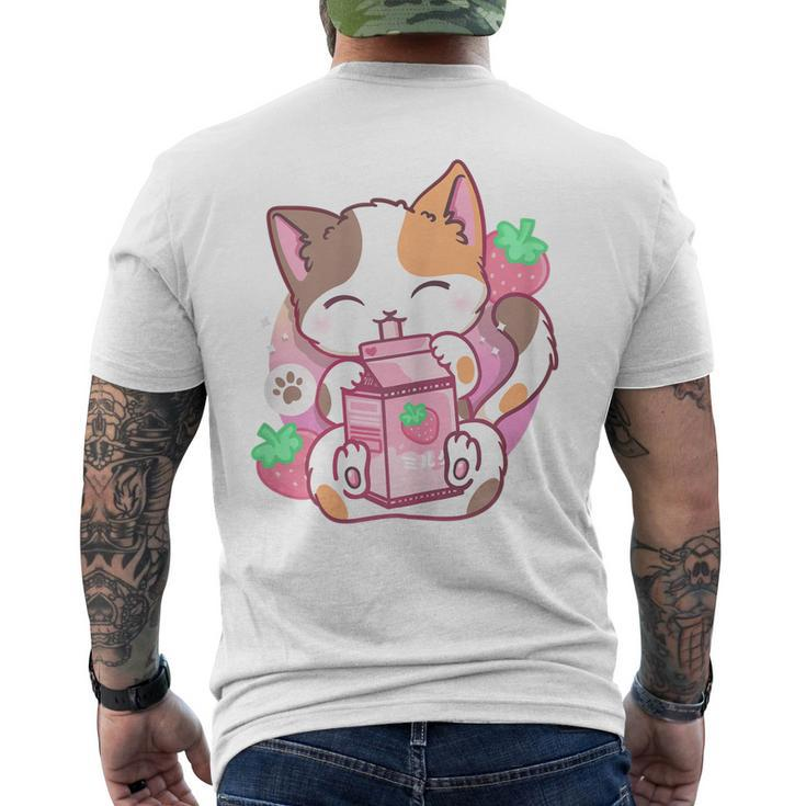 Strawberry Shake Strawberry Milk Cat Kawaii Neko Anime Men's T-shirt Back Print
