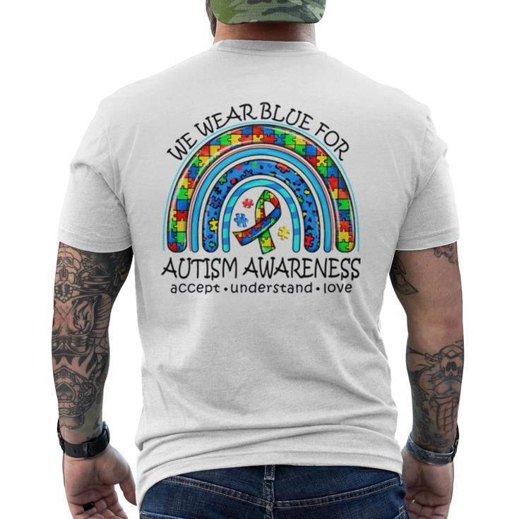 We Wear Blue For Autism Awareness Neurodiversity Adhd Special Ed Teacher Social Worker Men's Back Print T-shirt