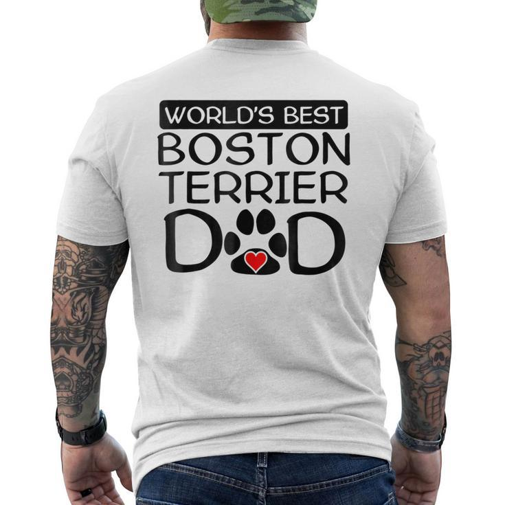 Worlds Best Boston Terrier Dad Dog Owner Paw Print Men's Back Print T-shirt