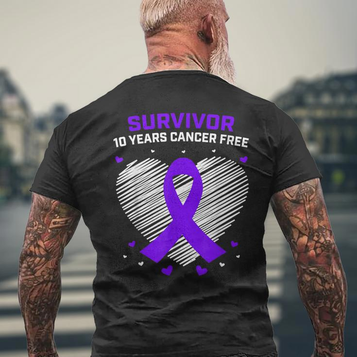 10 Years Cancer Free Purple Pancreatic Cancer Survivor Men's T-shirt Back Print Gifts for Old Men