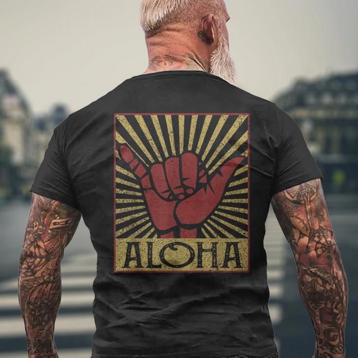 Aloha Hawaiian Hawaii Vintage Distressed Shaka Sign Men's T-shirt Back Print Gifts for Old Men