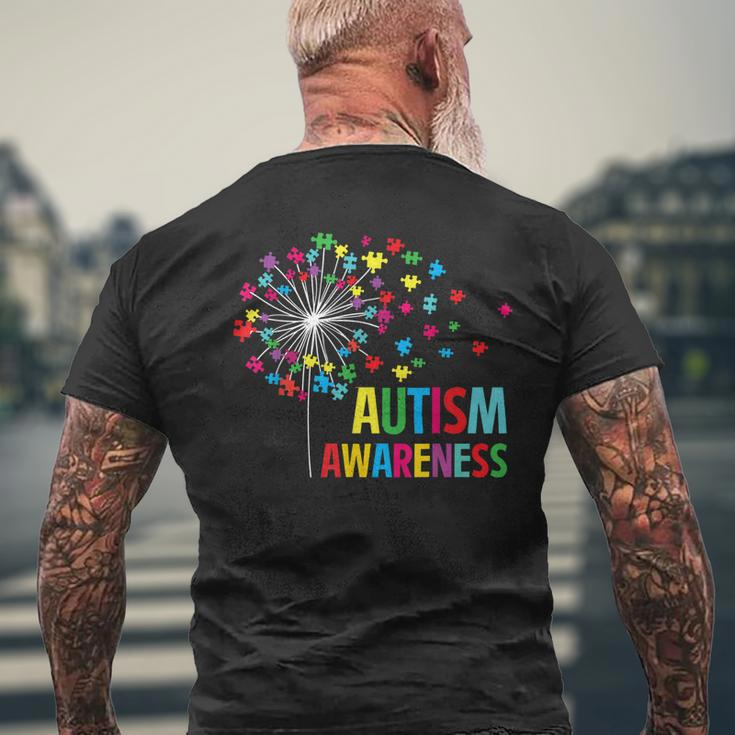 Autism Awareness Dandelion Puzzle Piece Dad Mom Autistic Mens Back Print T-shirt Gifts for Old Men