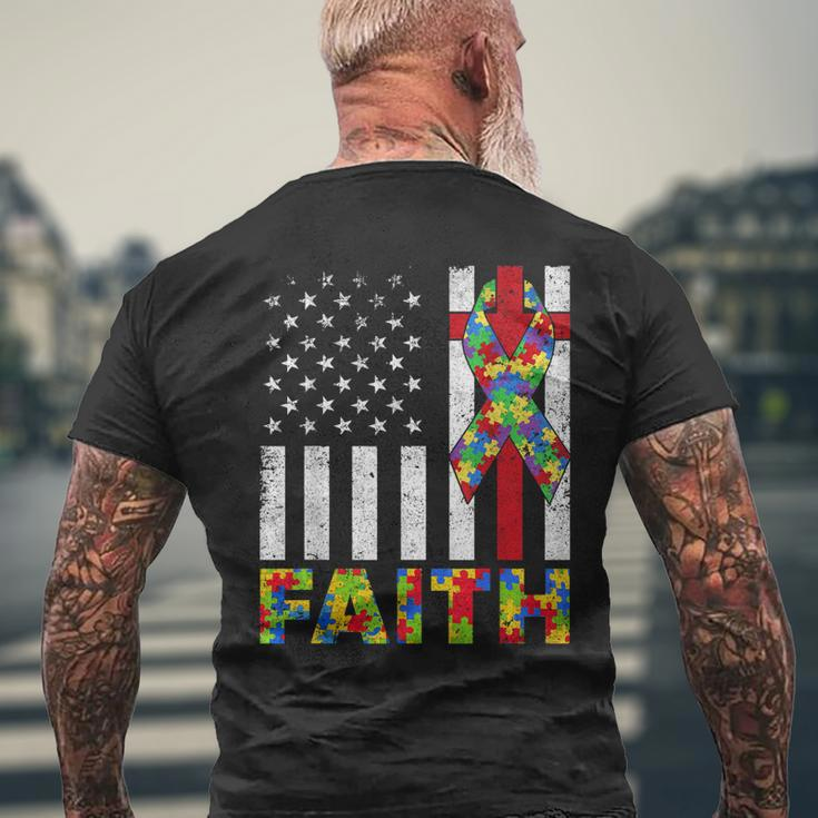 Autism Awareness Faith Cross Autistic Usa Flag For Dad Mens Mens Back Print T-shirt Gifts for Old Men