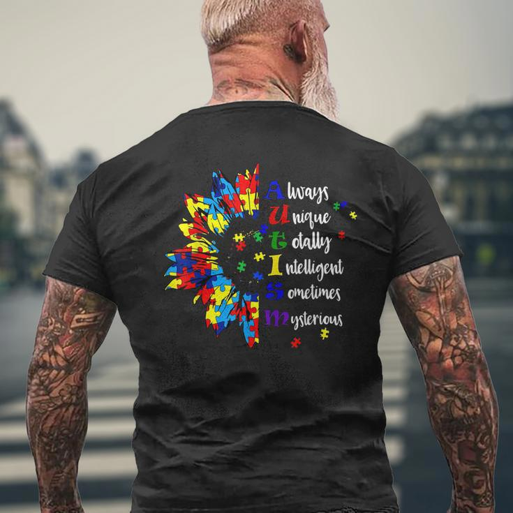 Autism Awareness Support Autism Kids For Mom Dad Sunflower Men's Back Print T-shirt Gifts for Old Men