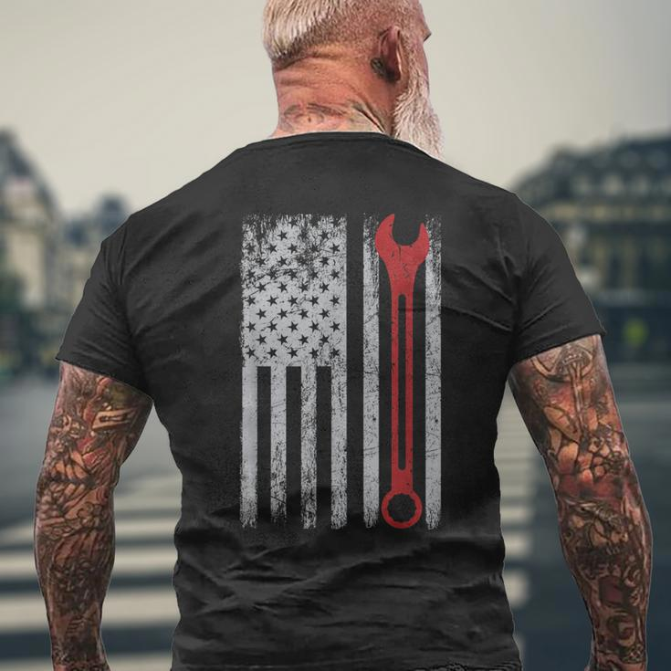 Auto Repairman Car Mechanic Wrench Workshop Tools Usa Flag Men's Back Print T-shirt Gifts for Old Men