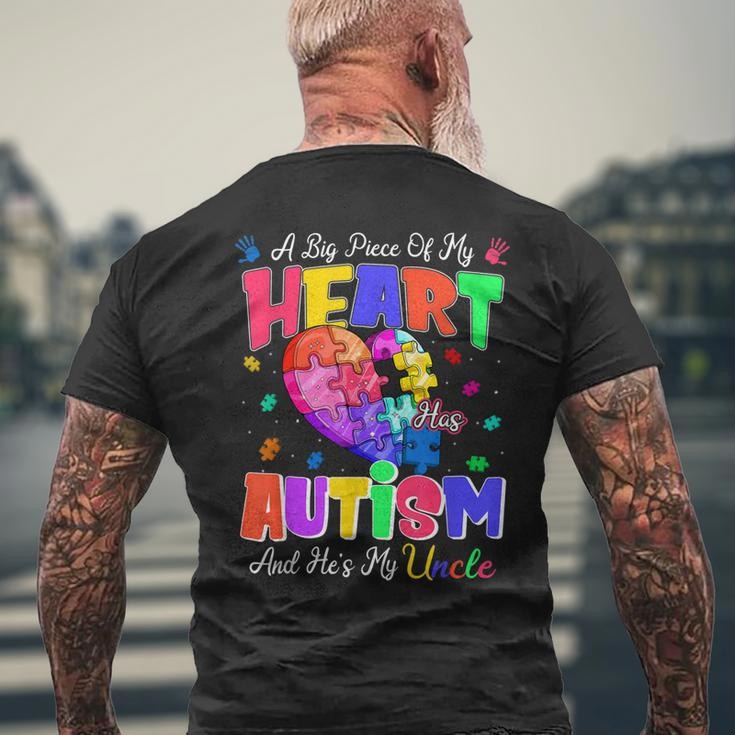 A Big Piece Of My Heart Has Autism And Hes My Uncle Men's Back Print T-shirt Gifts for Old Men