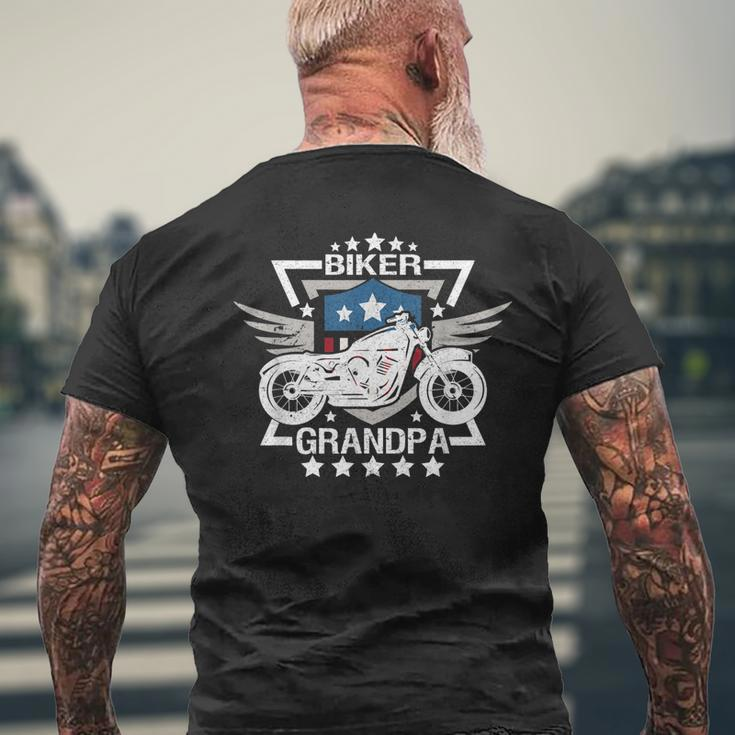 Biker Grandpa American Flag Usa Patriotic Motorcycle Men's Back Print T-shirt Gifts for Old Men