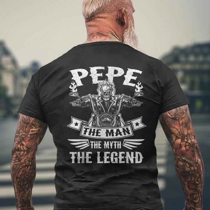 Biker Grandpa Pepe The Man Myth The Legend Motorcycle Mens Back Print T-shirt Gifts for Old Men
