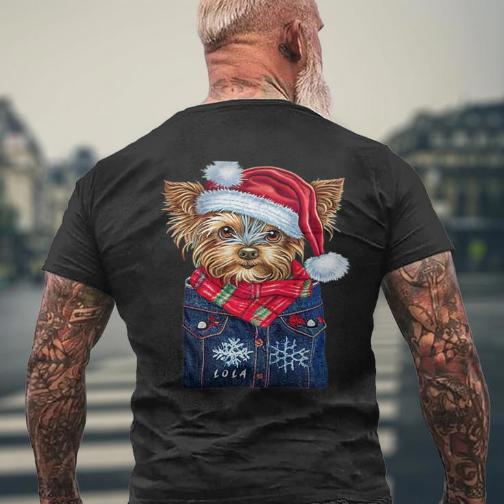 Christmas Yorkie Puppy Named Lola I Keep In My Pocket Mens Back Print T-shirt Gifts for Old Men