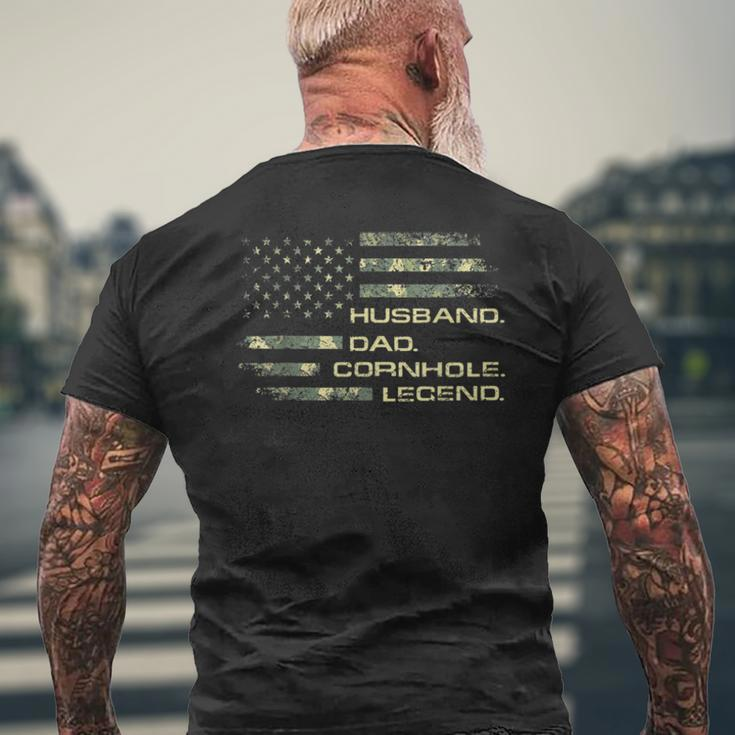 Mens Cornhole Husband Dad Cornhole Legend American Flag Men's Back Print T-shirt Gifts for Old Men