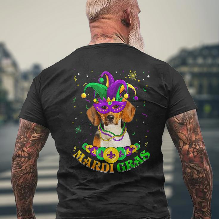 Cute Mardi Gras Beagle Dog Dad Dog Mom Mask Beads Mens Back Print T-shirt Gifts for Old Men