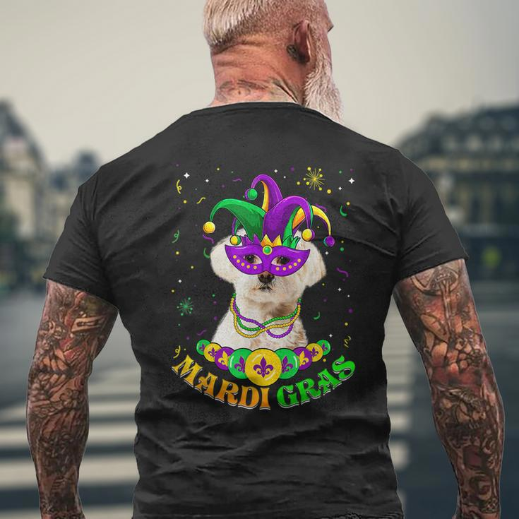 Cute Mardi Gras Maltese Dog Dad Dog Mom Mask Beads Mens Back Print T-shirt Gifts for Old Men