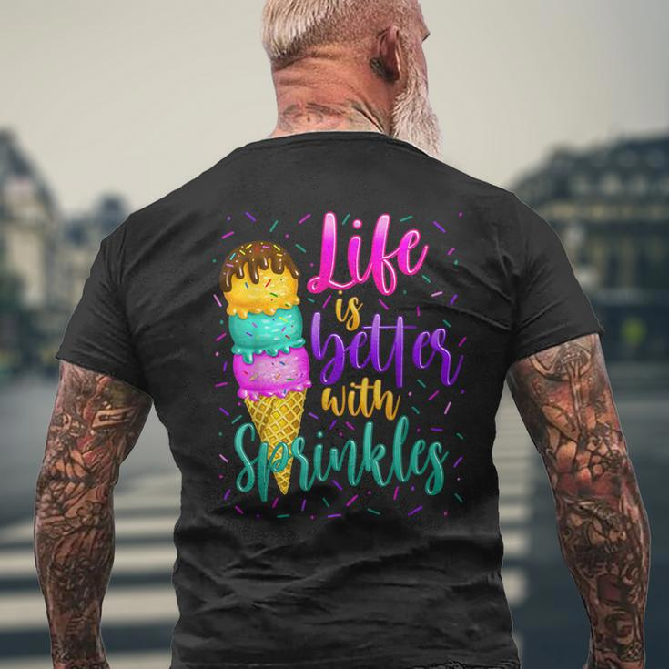Cute Sweet Ice Cream Lover Sprinkle Life Love Men's Back Print T-shirt Gifts for Old Men