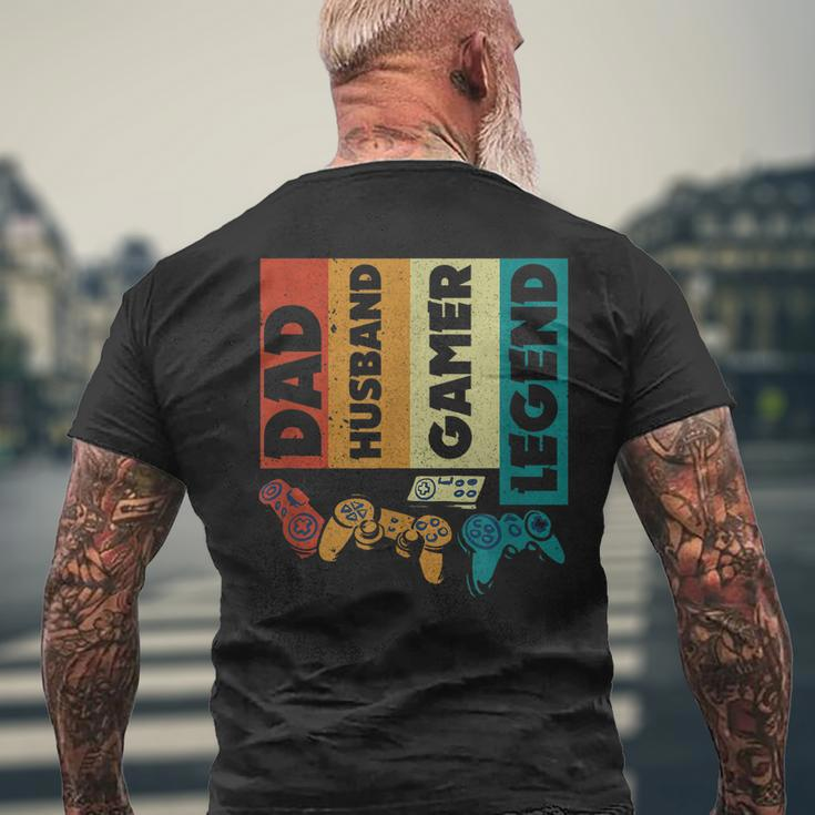 Mens Dad Husband Gamer Legend Dad Video Gamer Men's T-shirt Back Print Gifts for Old Men