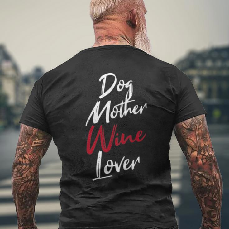 Womens Dog Mother Wine Lover WineMen's Back Print T-shirt Gifts for Old Men
