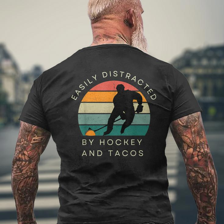 Easily Distracted By Hockey And Tacos Hockey Players Men's Back Print T-shirt Gifts for Old Men