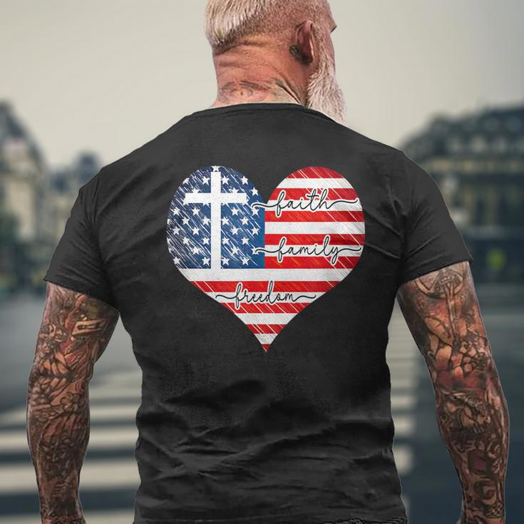 Faith Family Freedom Heart - 4Th Of July Patriotic Flag Mens Back Print T-shirt Gifts for Old Men