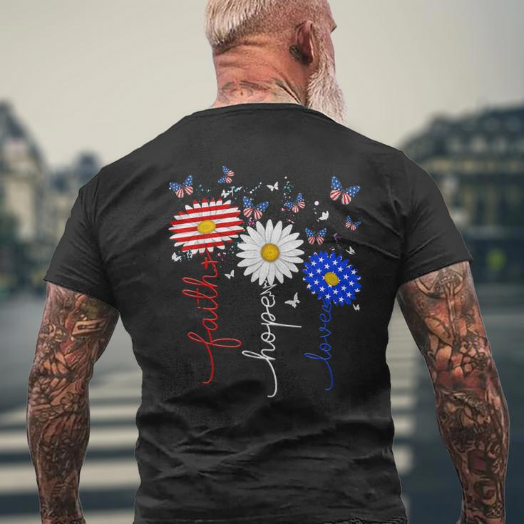 Faith Hope Love Butterfly Daisy 4Th Of July Christians God Mens Back Print T-shirt Gifts for Old Men