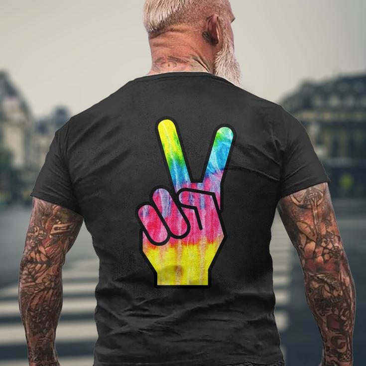 Finger Peace Sign Tie Dye 60S 70S Funny Hippie Costume Mens Back Print T-shirt Gifts for Old Men