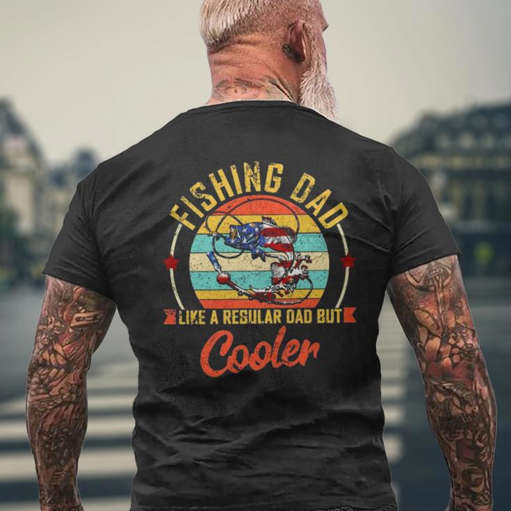 Fishing Dad Like A Regular Dad But Cooler Retro Vintage American Flag Men's Back Print T-shirt Gifts for Old Men