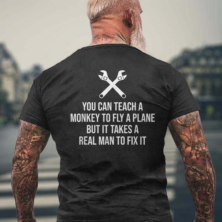 Funny Aircraft Mechanic You Can Teach A Monkey Mens Back Print T-shirt Gifts for Old Men