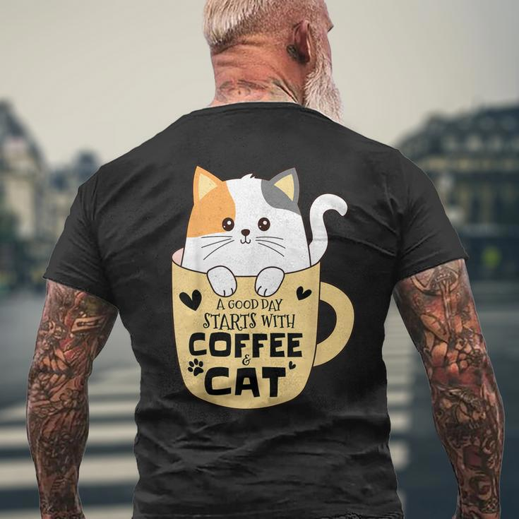 Funny Cat Cat Mom Cat Dad Cat Lovers Coffee Lover Mens Back Print T-shirt Gifts for Old Men