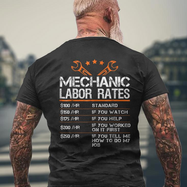 Funny Mechanic Labor Rates Men Gift Hourly Rate Mens Back Print T-shirt Gifts for Old Men