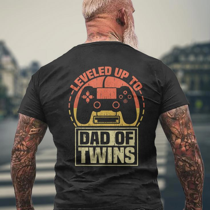 Gamer Dad Fathers Day Leveled Up To Dad Of Twins Vintage Men's T-shirt Back Print Gifts for Old Men