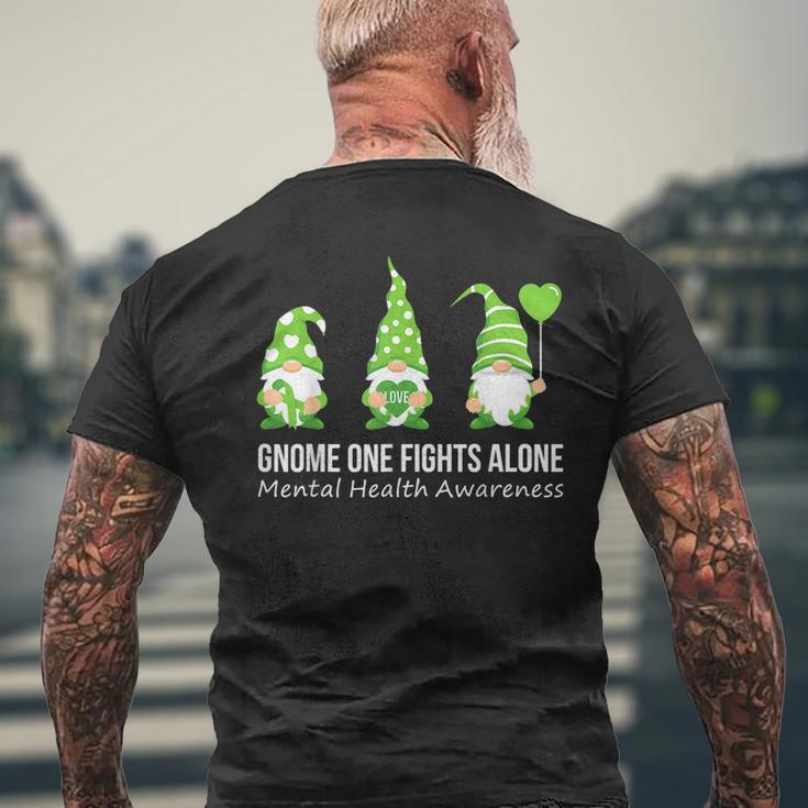 Gnome One Fights Alone Mental Health Awareness Green Ribbon Mens Back Print T-shirt Gifts for Old Men