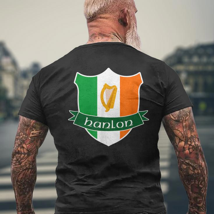 Hanlon Irish Name Ireland Flag Harp Family Mens Back Print T-shirt Gifts for Old Men