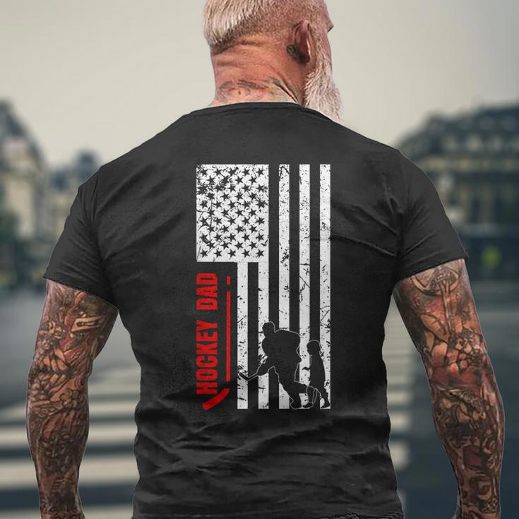 Hockey Dad Gift Hockey American Flag Mens Back Print T-shirt Gifts for Old Men