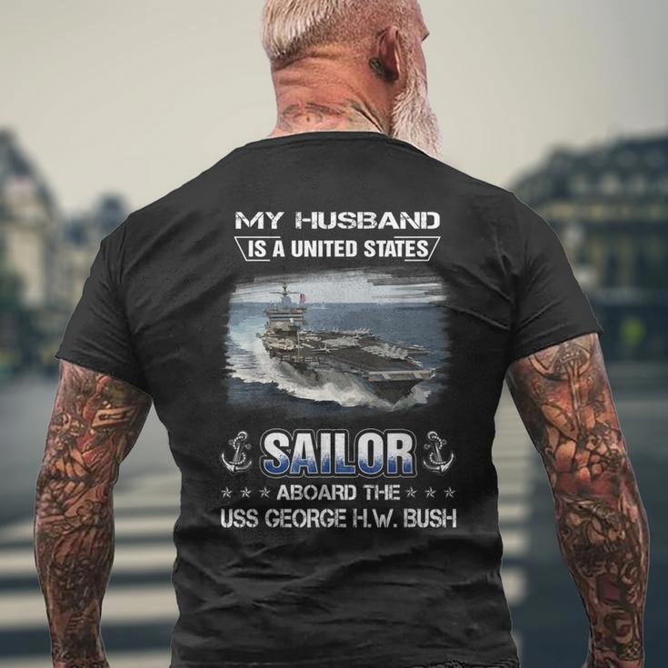 My Husband Is Sailor Aboard The Uss George HW Bush Cvn 77 Men's T-shirt Back Print Gifts for Old Men