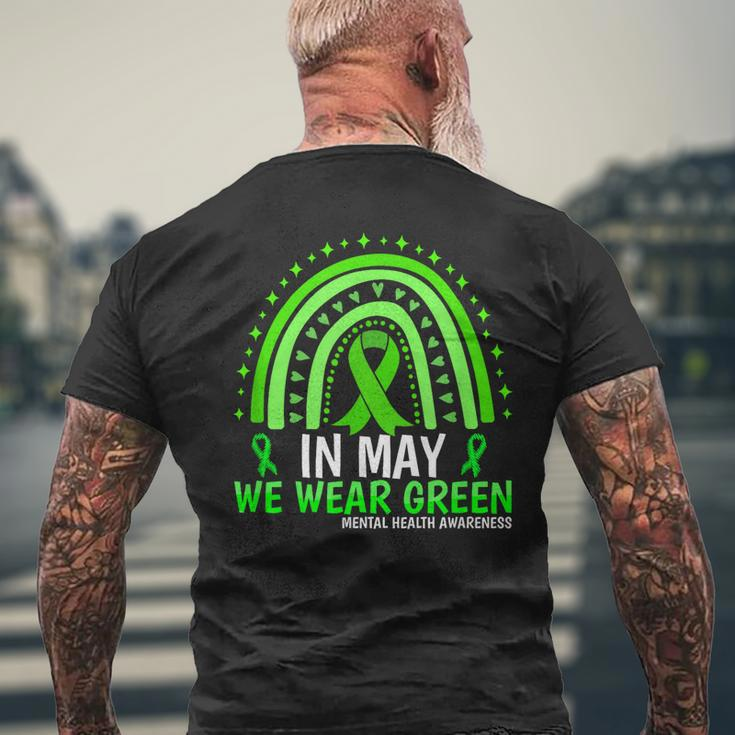 In May We Wear Green Ribbon Mental Health Awareness Mens Back Print T-shirt Gifts for Old Men