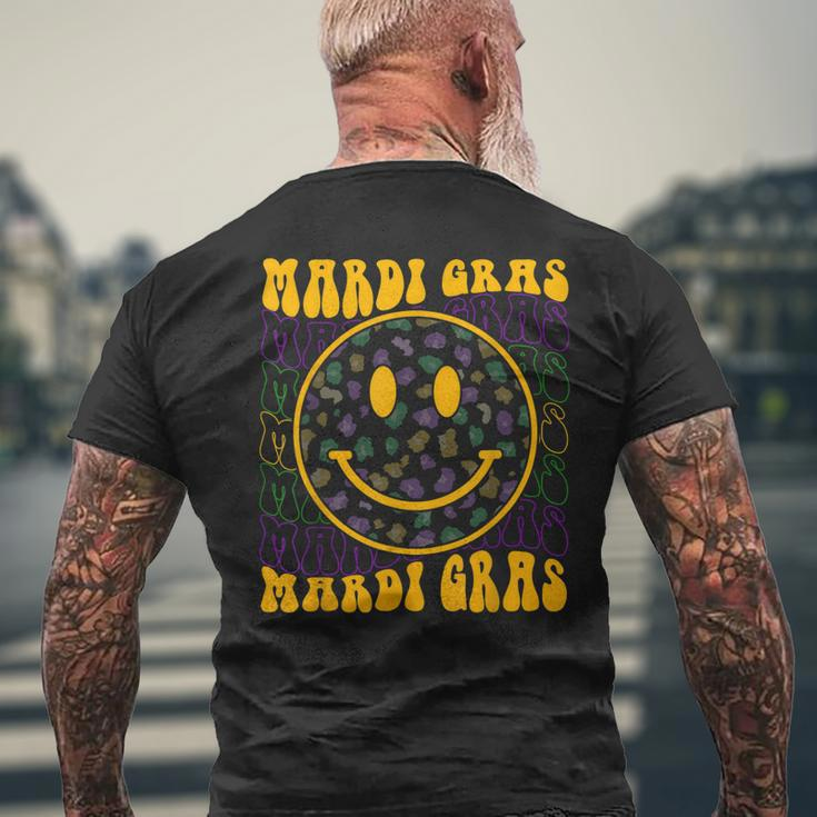 Leopard Hippie Face Retro Groovy Mardi Gras Men's T-shirt Back Print Gifts for Old Men
