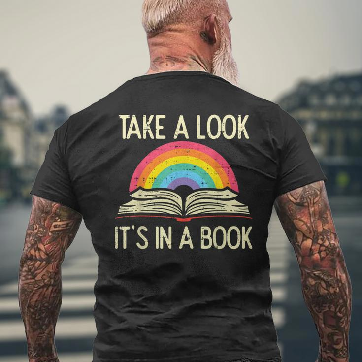 Take A Look Its In A Book Vintage Reading Bookworm Librarian Men's Back Print T-shirt Gifts for Old Men