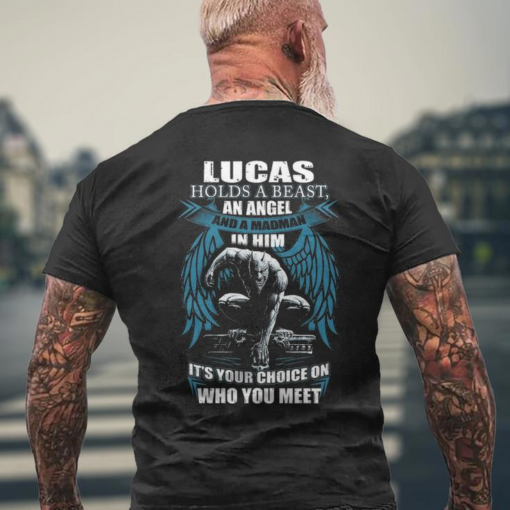 Lucas Name Gift Lucas And A Mad Man In Him V2 Mens Back Print T-shirt Gifts for Old Men