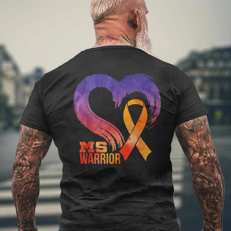 Ms Warrior Heart Multiple Sclerosis Awareness Month Men's Back Print T-shirt Gifts for Old Men