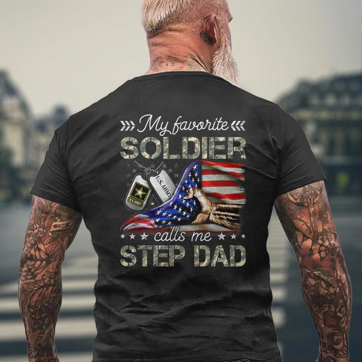 My Favorite Soldier Calls Me Step Dad Army Graduation Mens Back Print T-shirt Gifts for Old Men